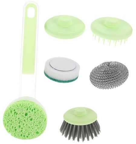 FONDOTIN Dish Scrubber Brush Pot Brush Steel Wool Smart Scubs Scourers Kitchen Scrub Dish Cleaning Handle