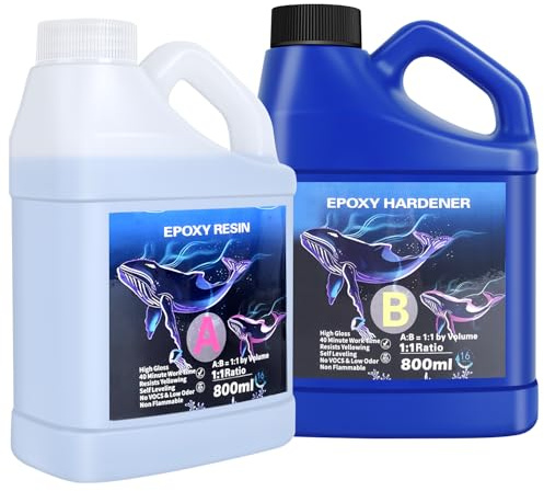 1600ml Epoxidharz mit Härter, Hochglanz Epoxidharz Set, Blasenfreies Beschichtungs- und Gießharz für DIY-Kunst, Schmuck, Untersetzer, Weihnachtsdekorationen, Tischplatten, Formen, Holz