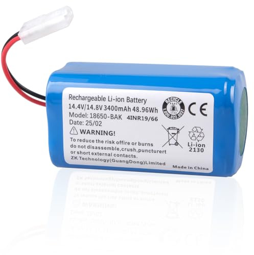 3400 mAh Batteria Compatibile con Rowenta RS-RT900866, Rowenta Tefal Explorer Series 20 40 60, Panasonic MC-WRC53, Phicomm X3, Puppy R30/R30 Pro/R35, Xiaomi Mi G1, MJSTG1, H18650CH-4S1P