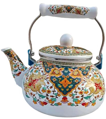 Baoblaze Emaille Teekanne Blumen Wasserkrug 2,5 L für Kaltes Bier Im Restaurant, A