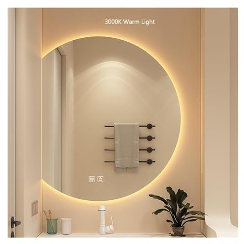 Specchio da bagno a mezzaluna illuminato a LED, con sistema antiappannamento, da parete, con interruttore touch, luce in 3 colori (60,6 cm)