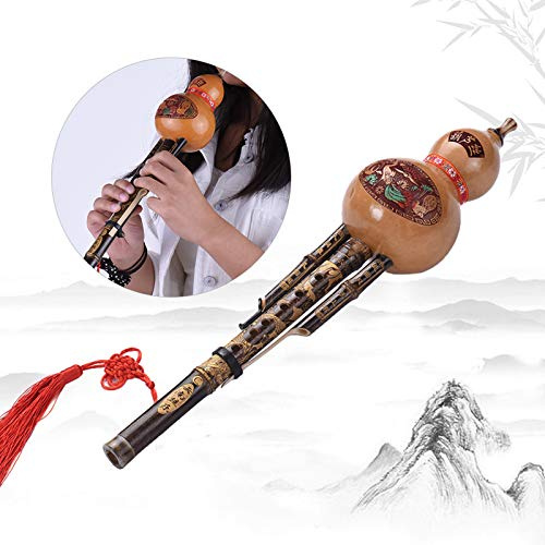 Chinesische handgefertigte schwarze Hulusi-Kürbis-Flöte aus Bambus, ethnisches Musikinstrument, Tonart C, mit Etui für Musikliebhaber