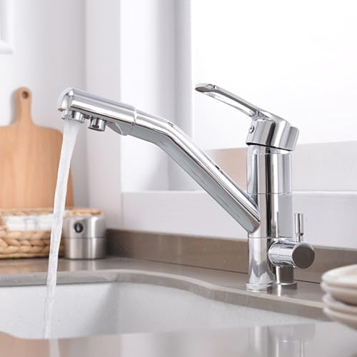 XJTNLB 3 Way Water Filter Tap Kitchen Drinking Taps Sink Mixer Chrome Single Lever 3 in 1 Kitchen Sink Tap