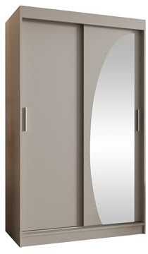 Mirjan24 Kleiderschrank Waluri 120, 2-türiger Schiebetürenschrank mit Einlegeböden und 2 Kleiderstangen (Cashmere, ohne Schubladen)