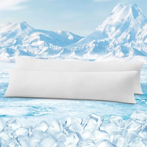 WOLTU Kühlender Kissenbezug 2er Set, Kopfkissenbezug mit Q-Max>0.45 Arc-Chill, Weicher Atmungsaktiv Kühlfaser Kissenhülle Schont Haut und Haar, Sommer Kissenbezüge mit Reißverschluss, 40x145 cm, Weiß