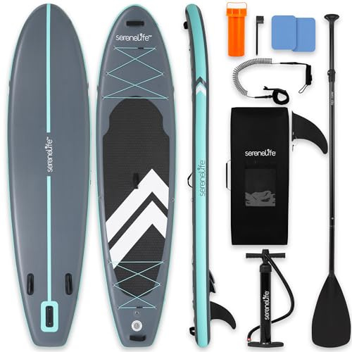 SereneLife SUP Gonfiabile, Tavola Sup, Stand Up Paddle Board Ultraleggera, Larga e Stabile con Deck EVA Antiscivolo, Accessori Premium, per Giovani e Adulti, Capacità 159 kg