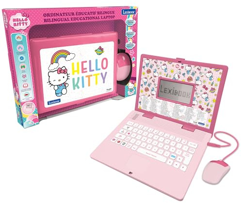 LEXIBOOK, Hello Kitty, Bilingual Educational Laptop English/French, 164 Language, Writing, Math, Logic, Music and Game Activities, for Boys and Girls, JC598HKi1