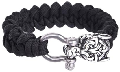 Män Viking Wolf Paracord Armband - Norse Rostfritt Stål Celtic Wolf Head Flätat Rep Armband - Handgjorda Flätat Personlig Paracord Odin Djursmycken