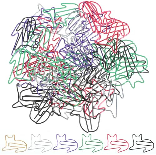 Lot de 30 trombones en métal - Motif chat de dessin animé - Cadeau de bureau amusant - Jolis trombones colorés amusants - 6 couleurs