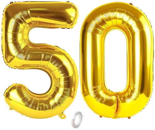 Balorise 40 Zoll Aluminium Luftballon Gold Zahl 50, Helium Unterstützt, Ballon Nummer 0-9, 10-100 (101cm), große Folienballons Dekoration für Geburtstagsfeier, Hochzeit, Jubiläum