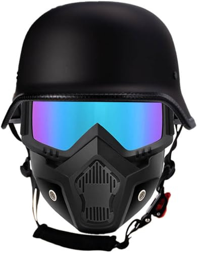 Deutsch Helm Halboffenen Vintage Öffnen Motorradhelm Halb-Helm DOT/ECE-Zertifizierung Chopper Helm Mit Sonnenbrille Mask Für Mopeds Cruiser Vintage Jet Helm M-XXL