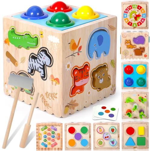 CYJJYZ Motorikwürfel 8 in 1, Holzspielzeug Motorikspielzeug, Montessori Spielzeug, Aktivitätswürfel Montessori Lernspielzeug Geschenk ab 1 2 3 4 Jahr