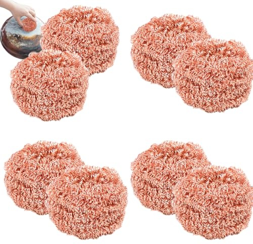 8 Pieces Copper Scourer Pads - Copper Scrubber Spiral | for Home Kitchen Cleaning Dirt, Grease & Grime, Pan Pots Scourer