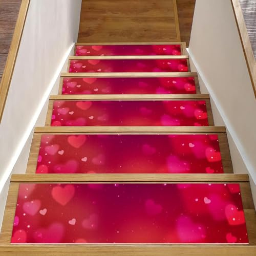 Alfombra de peldaños para escaleras, color rojo y rosa, 15 piezas, 8 x 30 pulgadas, antideslizante, de seguridad, para interiores, para niños, ancianos y mascotas
