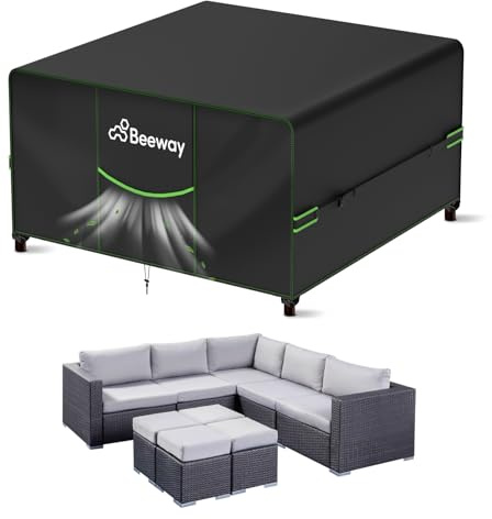 BEEWAY Gartenmöbel Abdeckung Wasserdicht V2.0 250x250x92cm, Schutzhülle Abdeckplane für Gartentische Terrassenmöbel Möbelsets - 420D Oxford Gewebe, Anti-UV, Winterfest
