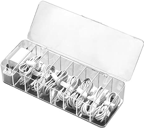 Cable Tidy Box Transparent Cord Organizer Box 8 Compartments USB Charge Cable Organizer Case, Decoración de jardín