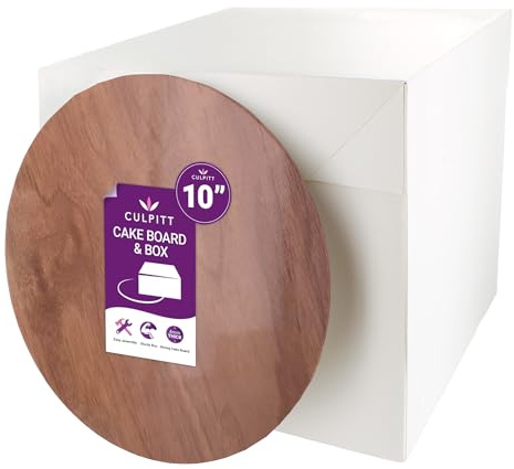 Culpitt 10 (25.5cm) Wood Effect Masonite Board & Extra Tall Box Set | 4mm Extra Strong Board, 10 x 10 x 10 Easy To Assemble Box, Premium Combo, For 8 Tiered, Tall, Decorated Birthday Cake