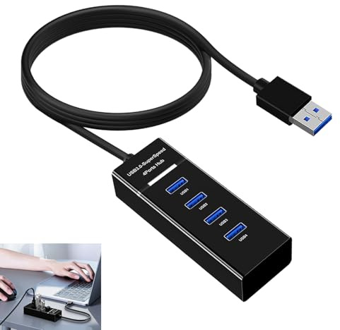 USB Extension Cable, Multi USB 3.0 Hub 1M 4 Port Extender, Ultra Slim 5Gbps Hub for Laptop, Windows PC, Mac, Printer, External Hard Drive, Mobile Devices, Multi-Port High-Speed Data Transfer Splitter