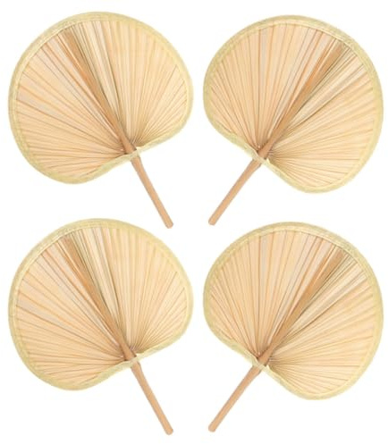 Abaodam Ventaglio Intrecciato a Mano in Foglia di Palma, Set da 4 Pezzi, Ventilatore Portatile in Legno Naturale, Raffreddamento Estivo per Barbecue e Uso Quotidiano