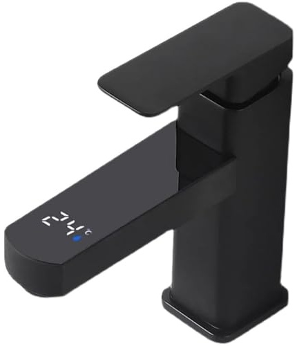 LCD-mässingsblandare Touch Sensor Diskbänksblandare Varm&Kall Tvättställskran Enkelhandtag Badrumskranar Däckmonterad (Mattsvart)
