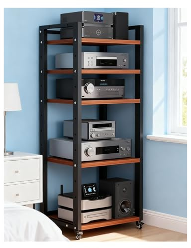 5-Tier O-Video HiFi Rack, Audio Stand for AV Receiver & Amplifier, Modern Media Cabinet for Home, Office, Studio & Theater (Red) - Sturdy & Stylish Storage Solution