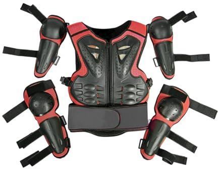 Fxzqgnh Traje de Motocross para Niños, Chaqueta de con Protectores, Chaleco de Cuerpo Completo, Espalda Y Pecho, Espuma PP Amortiguadora para Niños Y Niñ, Rojo