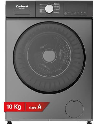 Corberó - Lavadora Premium 10 Kg | CLW1006DG | 1400 rpm | Motor Inverter | 16 Programas | Función Vapor y Aclarado Extra | Inicio Diferido | Lavado Rápido 15 min | Clase A-30% |Look Inox Gris