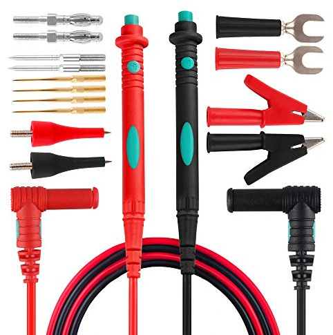 Micsoa Test Lead Kit Set, Multimeter Leads Probe Replaceable Needle Tips with Alligator Clip, Spade lugs, Set of 16