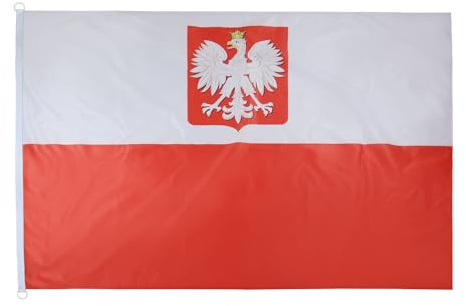 AZ FLAG Pavillon Pologne avec Aigle 150x90 cm Anneaux Plastique | Usage extérieur et nautique Pavillon nautique polonais Polska z orłem avec anneaux en plastique polyester maille