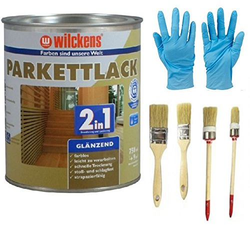 2 in 1 Hartlack Parkettlack, Grundierung und Lackierung inkl. 4er Pinselset von E-Com24 glänzend 2,5 Liter