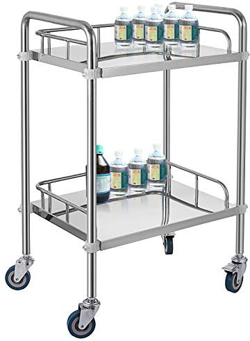 VEVOR Servierwagen Edelstahl Serving Lab Trolley 2 Böden Laborwagen Tragbar Abräumwagen Medical Dental Lab Cart Transportwagen Rollwagen Medizinisch Universalräder Zwei Fußbremsen Breite Anwendung