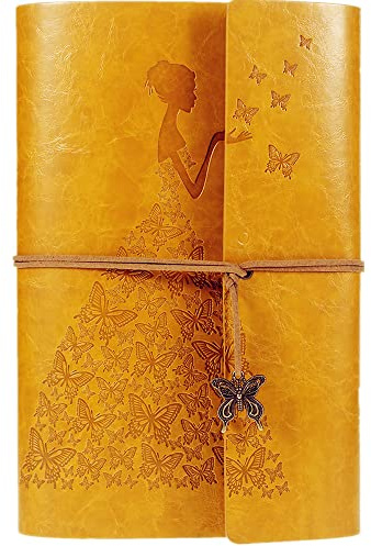 MaleDen Notizbuch Tagebuch aus Leder, Vintage-Spiralbindung, Skizzenbuch, nachfüllbar, Reisetagebuch mit blanko Seiten, Geschenke für Damen und Mädchen A5 gelb