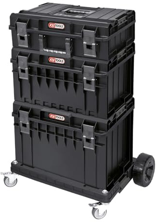 KS Tools - 850.0377 - Ensemble de caisses SCM avec chariot de transport - Résiste à une charge de 120 kg sur couvercle fermé - Volume 105,5 L - 4 pièces