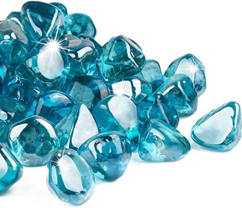 GASPRO Feuerglas-Diamanten, 4.5 kg, 2,5 cm, Glassteine für Gaskamin und Feuerstelle, Karibikblau, Hochglanz