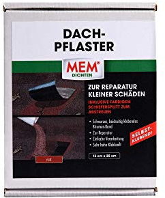 MEM Dach-Pflaster, Beidseitig selbstklebendes Bitumen-Band, Einfache Verarbeitung, Sehr hohe Klebkraft, Pflaster: 15 cm x 25 cm, Schiefersplitt: 100 g, Rot