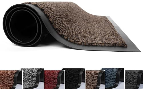 FB FunkyBuys Washable Door Mats - Heavy Duty, Non-Slippery & Stylish Floor Mat - Door mat indoor Large Rubber Indoor & Outdoor Doormats for Perfect Dust Grabbing (Brown-waved, 90 x 200 CM)