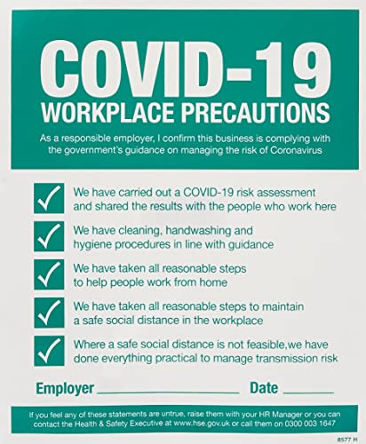 Caledonia Signs 28577H Hinweisschild „COVID-19 Workplace Precautions“ (in englischer Sprache)