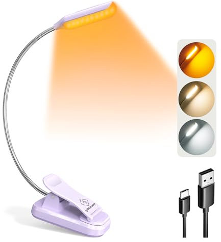 Glocusent Leselampe Buch Klemme, Wiederaufladbare Buchlampe mit 10 LEDs, 3 Farben & 3 Helligkeiten, Lange Laufzeit Klemmlampe bis zu 80 Stunden, 360° Flexibel Klemmleuchte für Nachtlesen