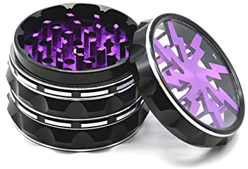 Vgzsyomqib Grinder Aluminium 63mm Grinder Crusher Mühle Groß Metall 4 Teilig für Spice Gewürze Herb Kaffee Kräutermühle Mill 4-teiliges Set mit Pollen Scraper - Blitz Violett