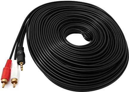 SYSTEM-S Câble RCA 2 RCA 20 m mâle vers AUX jack 3,5 mm mâle stéréo AV en noir