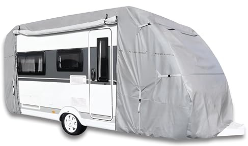 NAVA Group | Wohnwagen Abdeckplane | Hochwertige Wohnmobil Schutzhülle | Abdeckplane Wohnwagen schützt vor Staub und Nässe | Wohnwagen Schutzdach | Abdeckungen in vielen Größen | 410-440 cm