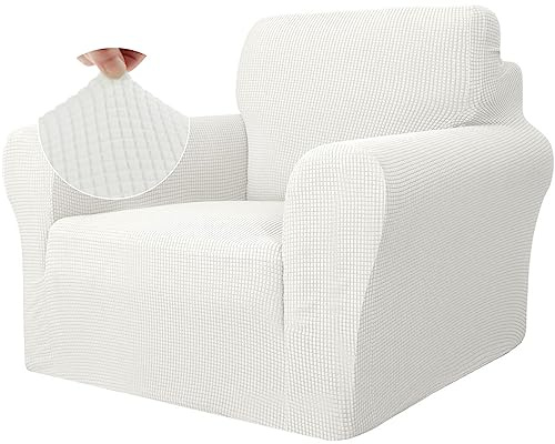 Ystyle Stretch Sofa Überzug 1 Sitzer, Weiß | Elastisch Sofabezug mit Armlehnen, Jacquard Couch Überzug Rutschfest, Waschbar Sofa Cover Protector für Hunde Haustiere