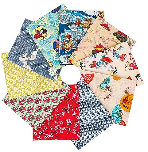 Craftido 10 Stück 18”x21” (46x53 cm) Fat Quarters Stoffpakete - Mittleres Gewicht 145g - 100% Baumwollstoff für Quilten, Nähen, Patchwork, DIY und handgefertigte Bastelarbeiten - Japanese Style