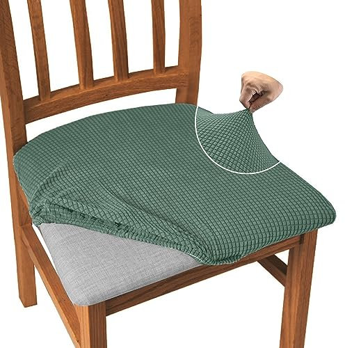 Granbest Jacquard Dining Chair Seat Covers Set of 4, High Stretch Dining Chair Slipcovers Anti-dust Seat Protector for Dining Room, Kitchen (Matcha Green, Set of 4)
