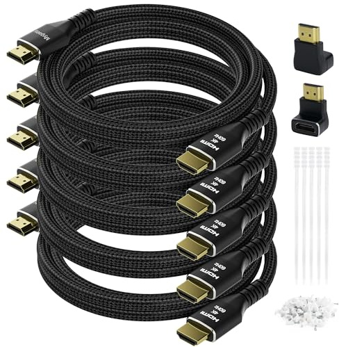 Câble HDMI 4K 5 mètre(paquet de 5),câble HDMI 2.0 Ultra HD,connecteurs en nylon tressé et plaqués or,4K à 60 Hz,2K,1080P,câbles HDMI en vrac pour ordinateur portable,moniteurs,HDTV,PS5 et plus
