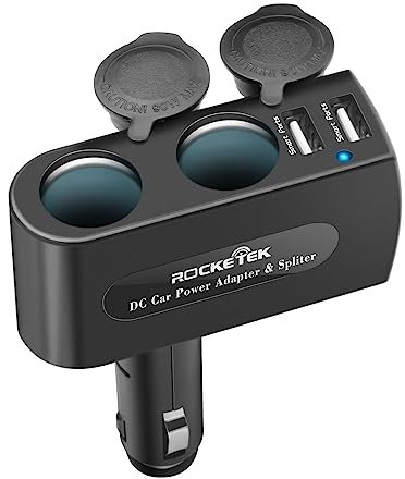 Car Charger Cigarette Lighter Adapter, USB QC 3.0 12V/24V 120W DC Outlet Splitter with Dual USB Ports and 2 Socket Cigarette Lighter for Smart phone Android Galaxy GPS Dashcam, Radar Detector and More