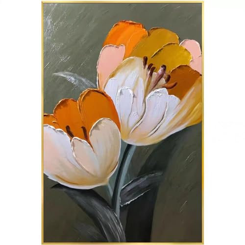 Acrylbilder Auf Leinwand Handgemalt,Wandkunst Auf Leinwand, 100% Handgemalt, Schöne Tulpen, Zeitgenössische Kunst, Wandgemälde, Rahmenlose Handgefertigte Gemälde, Heimbüro-Dekorationen, Wandkun
