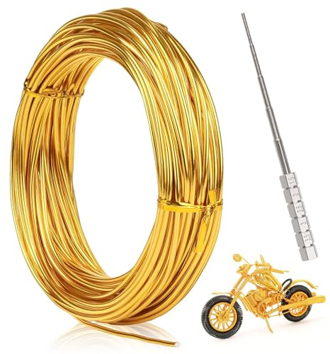 Fil Aluminium de Calibre 2 mm x 30m, Fil de Fer Souple Loisir Creatif avec Micro Coil Jig électriques, Argent Fil de pour la fabrication de bijoux, artisanat, modélisation, raccords et sculpture (Or)
