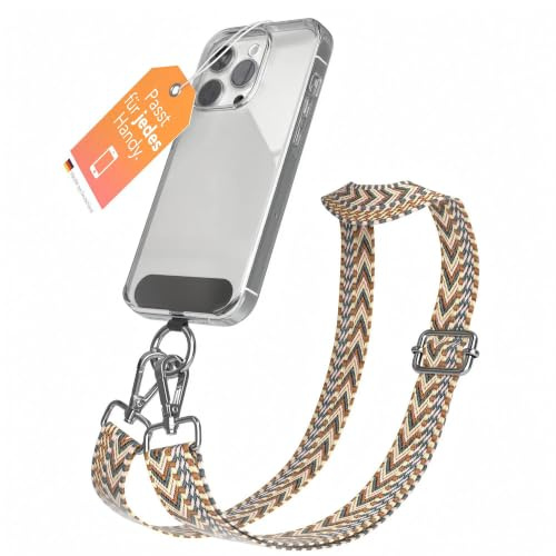 EAZY CASE - Handykette Universal zum Umhängen kompatibel mit jedem Handy Kette mit Hülle kombinierbar Handykordel mit Karabiner für Handyhülle Handyband zum Umhängen Bunt Boho Kordel Rosa Braun
