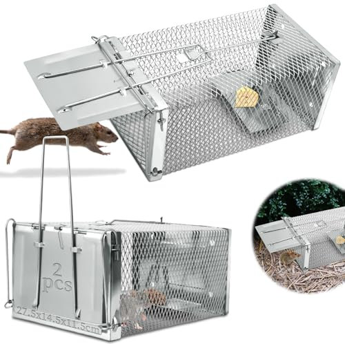 SWTYExt Rattenfalle Lebend 2 Stück Lebendfalle Ratte Wiederverwendbare Rattenfallen Große Ratten Lebendfalle Tierfallenkäfig mit Empfindlichem Auslöser für Küche Garten Lagerhaus